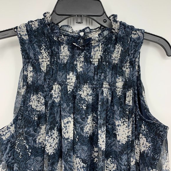 Joie Dress Blue Floral Baltic Print Sleeveless Mini Sheer Overlay - Picture 5 of 13